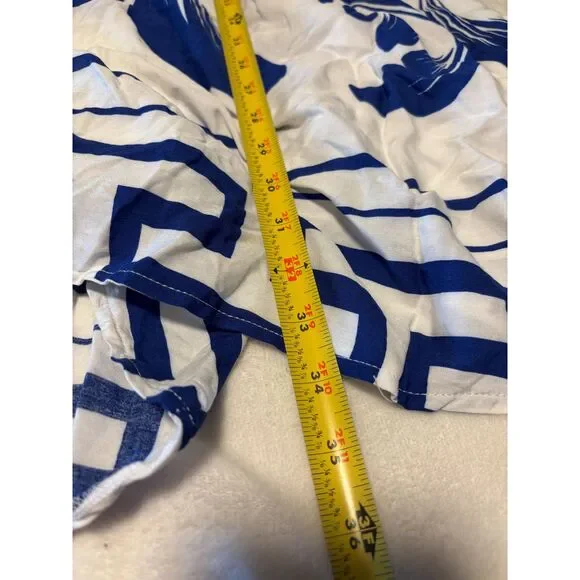 Vintage NWT Blue White Greek Key Sundress Rayon Strappy Midi Dress Small Resort - Picture 7 of 8